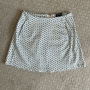 Whimsical Originality White and Blue Patterned Mini Skirt Romantic Feminine